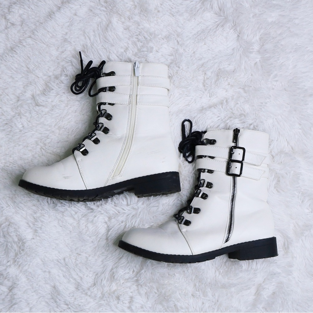 White Combat Style Boots